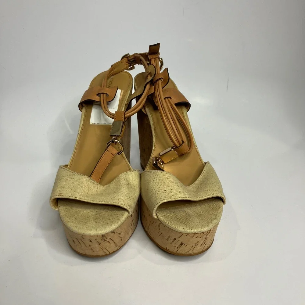 Coach linden wedge platform Sandals women's size 10 luxury‎ dressy tan cream